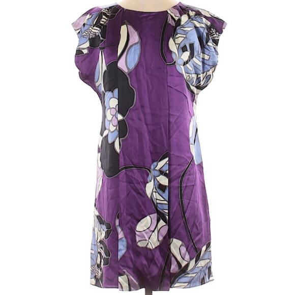 Alice & Trixie Purple Silk Floral Print Flutter Sleeve Dress Womens XS Mini - Picture 1 of 5